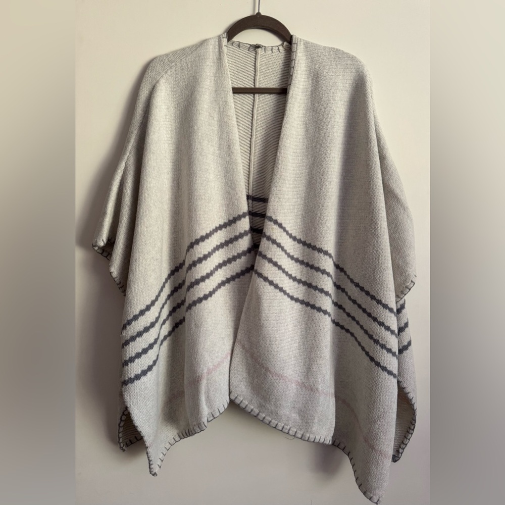 Margaret O’Leary Cotton Poncho Wrap Gray striped- one size
